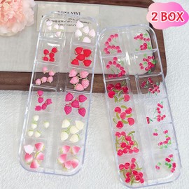 2Boxes 3D Red Cherry Nail Charms Flatback Resin Strawberry Nail Rhinestones Nail Gems Colorful Cherry Nail Diamonds Mixed Sizes Summer Fruit Nails Supplies for Women Manicure Decor DIY Craft Jewelry