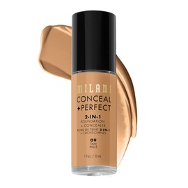 Milani Conceal + Perfect 2-in-1 Foundation + Concealer for a Flawless Complexion, Under Eye Corrector, Cover Redness and Imperfections, Waterproof and Sweatproof - 09-Tan