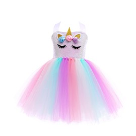 Tante Tina Unicorn Princess Girls' Dress Costume with Rainbow Tutu - White Unicorn - Size XXL (140)