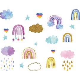 WOHAHA Wall Sticker, Rainbow, Cloud, Rain, Cartoon Boho, Wall Sticker, Boys, Girls, Kindergarten, Nursery, Children's Room, Wall Decoration, Wallpaper, Removable, Stylish, Bedroom, Furniture, Rainbow,