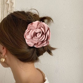 Cinaci Paquete de 4 pinzas de plástico negro para el pelo con flores grandes y grandes, pinzas de lazo florales, pinzas para el pelo, moños, accesorios para mujeres y niñas