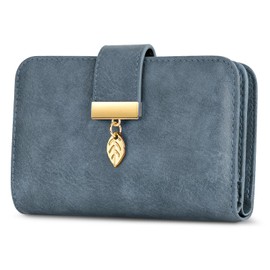 Faneam Women's Purse Small Women's Leather Purse with RFID Protection Multiple Card Slots Wallet with Zip Chain and Lanyard, darkblue, Retro