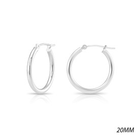 10K White Gold Classic Shiny Polished Hoop Earrings, Plain Round Gold Hoops, Gold Earrings for Women and Men, 10K Real Gold (20mm)…