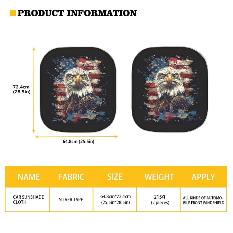 Quelytytrip Eagle Flag Print 2PCs Car Windshield Sun Shade,Blocks 99%