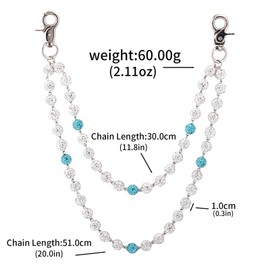 Sparkly Ceramic Beads Wallet Chain - 10mm Shiny Bohemian Purse Jean Pants Chains Keychains for Men Women Fashion Accessories (white+blue)