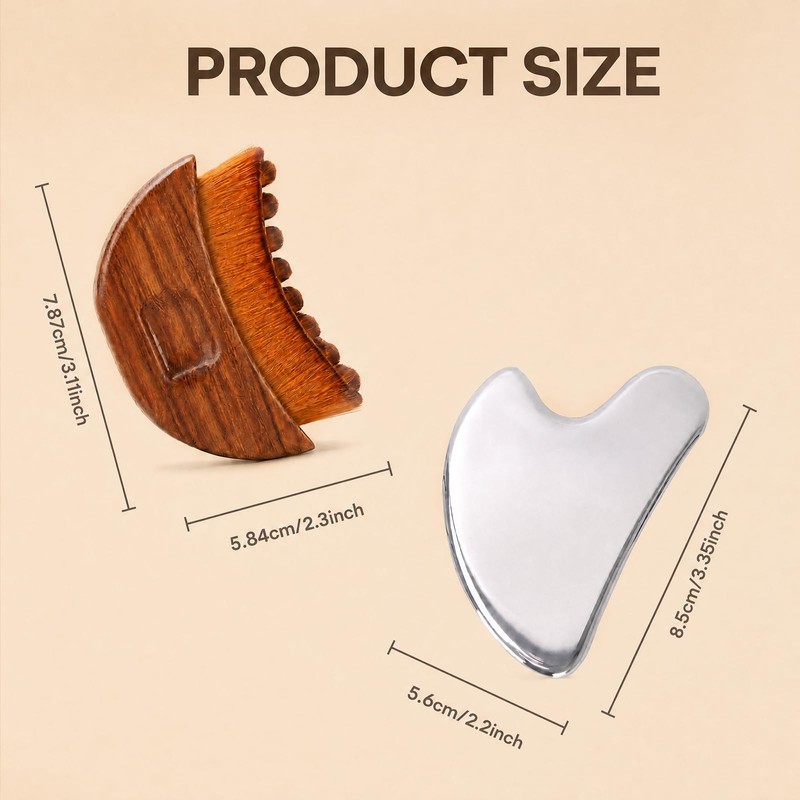 Wood Handle Lymphatic Contour Face Brush & Stainless Steel Gua