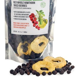 Siberian Green Siberian Green Whole Red Hawthorn Dried Berries 400g (14.11oz) Wild Harvested Crataegus Sanguinea from Altai with Apples slices as antioxidant