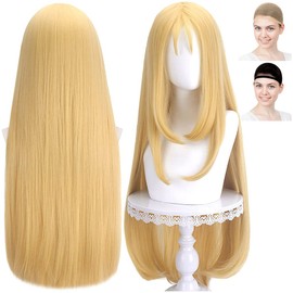 CaseEden Cosplay Wig, Summertime Render, Kobunashio, Kofune, Long, Gold, Blonde, White Melche Wig Net, Set of 2