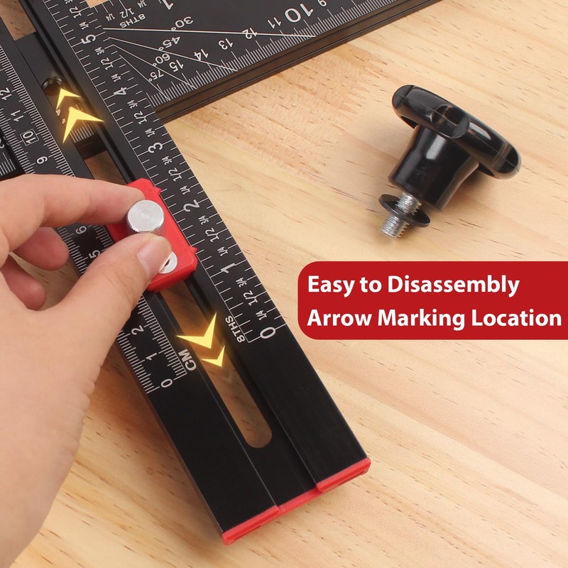 TRUTOPWAY 4-in-1 Aluminum Drilling Positioning Ruler, 16" Multifunctional T Square