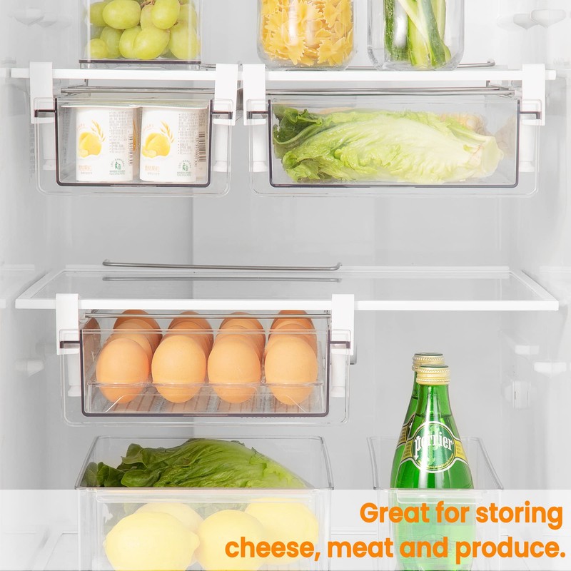 vacane Fridge Organizer Drawer, Clear Plastic Fridge Organizer Bins, Add