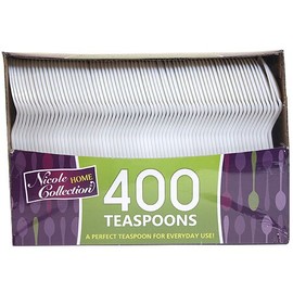 Nicole Home Collection Disposable Plastic Teaspoons | White | Pack of 400 Spoons, 400 Count