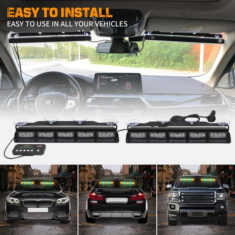 XRIDONSEN 2x 17 inch Amber Green Emergency Lights for Trucks