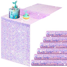 Remagr 6 Pcs Iridescent Sequin Table Runner 12 x 72 Inch Mermaid Table Runner Glitter Sequin Table Runner for Wedding Birthday Party Baby Shower Ceremony Supplies Decor(Purple)