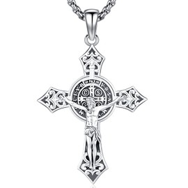 Friggem Jesus Necklace 925 Sterling Silver Jesus Cross Pendant Men's Pendant Necklaces Religious Necklace Amulet Jewellery Gifts for Men and Women