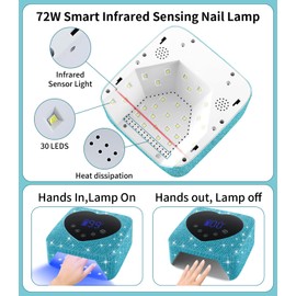 UV Light for Nails, HUGMAPLE UV Nail Lamp for Gel Nails 72W, Rechargeable Cordless Diamond LED Nail Dryer, Fast Nail Light Curing Lamp with 5 Timer Setting,Touch Control & Auto Sensor for Salon & Home