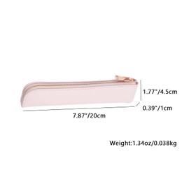 YONBEN Faux Leather Pencil Case Cute Thin Slim Pouch Simple and Stylish Lightweight (Pink,Faux Leather)