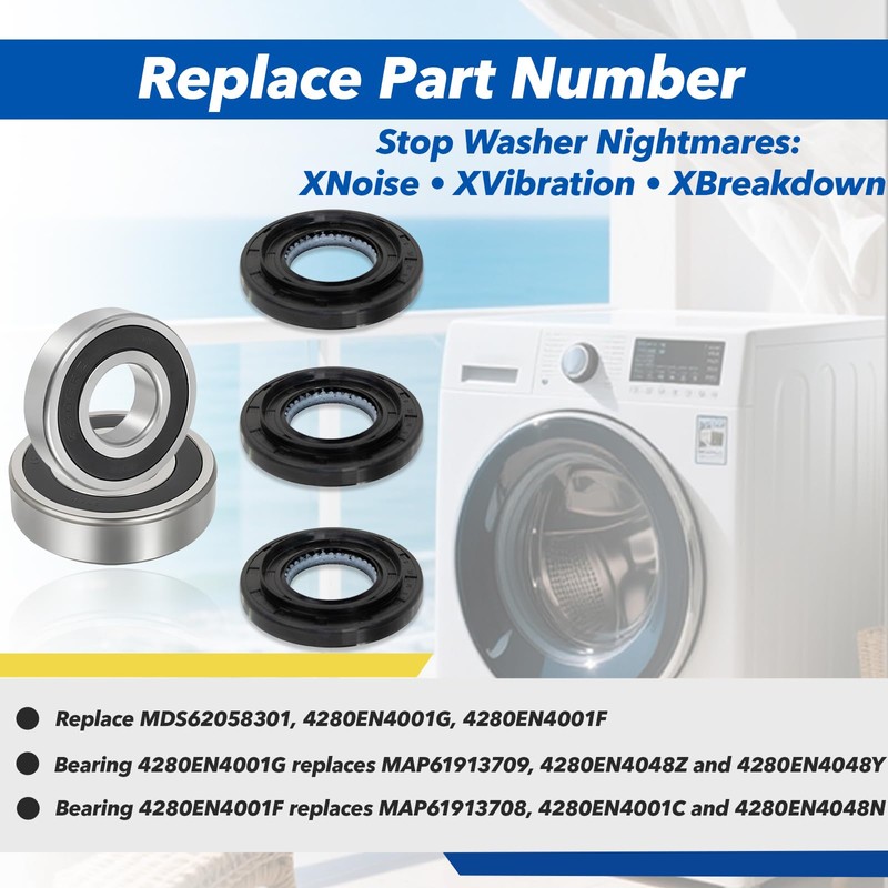 Upgrade MDS62058301, 4280EN4001G, 4280EN4001F Washer Tub Bearing Seal Kit Replacement
