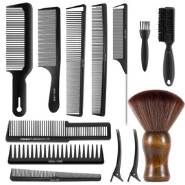 SALONSILK 13PCS Hair Cutting Shaving Brush and Comb Set, Professional Barber Combs for Hair Stylist, Premium Grade Barber Brush Neck Duster, Fading Comb Barber Clipper Comb