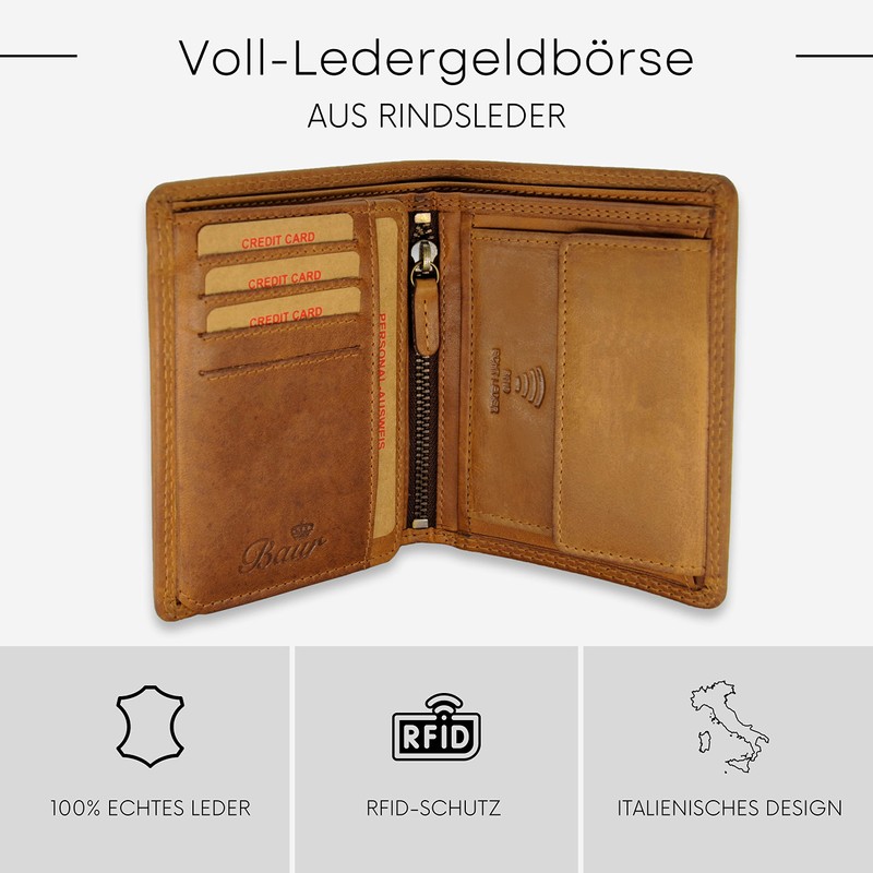 Baur Men's Genuine Leather Wallet with RFID Protection Large Wallet