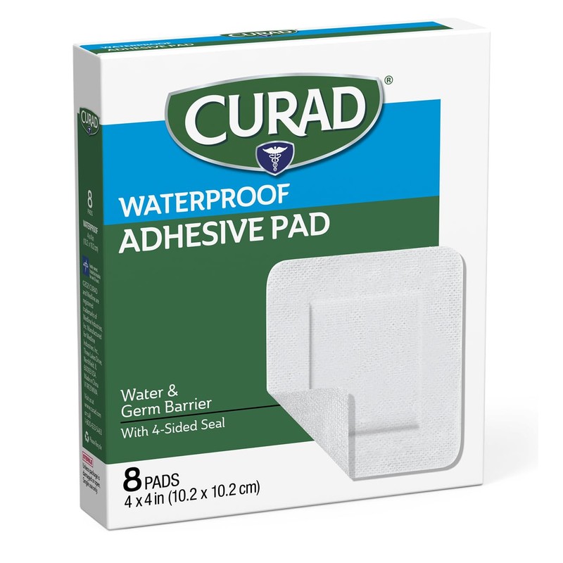 CURAD White Waterproof Adhesive Pads, 4 x 4 inches, 4