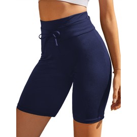 Ekouaer Women's Board Shorts High Waist Swim Shorts Beach Surf Swimwear Shorts Dark Blue