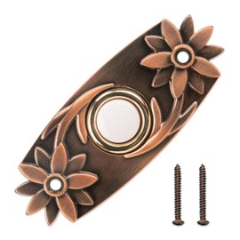 ZORZA 1Pcs Heavy Duty Metal Doorbell Button Durable Wired Doorbell Push Buttons with LED Lighted Up Doorbell,Vintage-Style Red Bronze Finish Decorative Door Bell for Residential Use