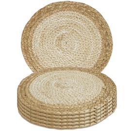 MI CASA Round Placemats Set of 6, 30cm Water Hyacinth Table Mats Woven Wicker Table Place Mats, Natural Handmade Wooden Seagrass Kitchen Dining Table Mats for Dining Table, Home, Wedding