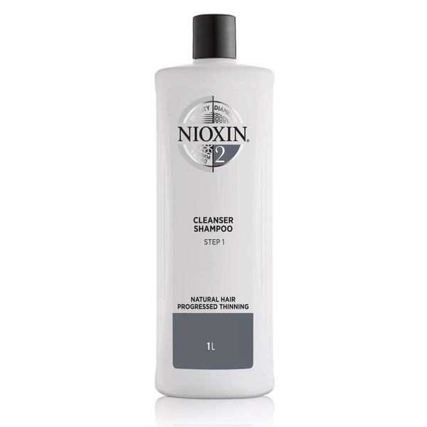 Nioxin System 2 Scalp Cleansing Shampoo with Peppermint Oil, Treats Dry and Sensitive Scalp, Anti-Hair Breakage, For Natural Hair with Progressed Thinning, 33.8 Fl Oz (Packaging May Vary)