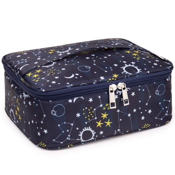 Travel Makeup Bag Large Cosmetic Bag Make up Case Organizer for Women and Girls (Blue Galaxy)