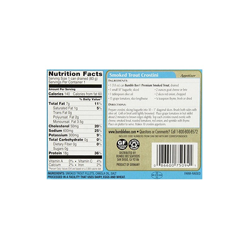 Bumble Bee Smoked Trout (Skinless) in Canola Oil 3.8oz Can