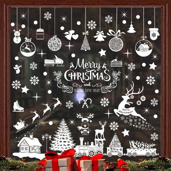 236PCS Christmas Window Stickers Reusable, Double Sided Christmas Window Decorations