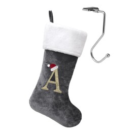 infleesh - Medias de Navidad con monograma gris de 20 pulgadas con letras, medias de Navidad súper suaves, medias de monograma, medias de letras rojas para regalo de Navidad y Navidad