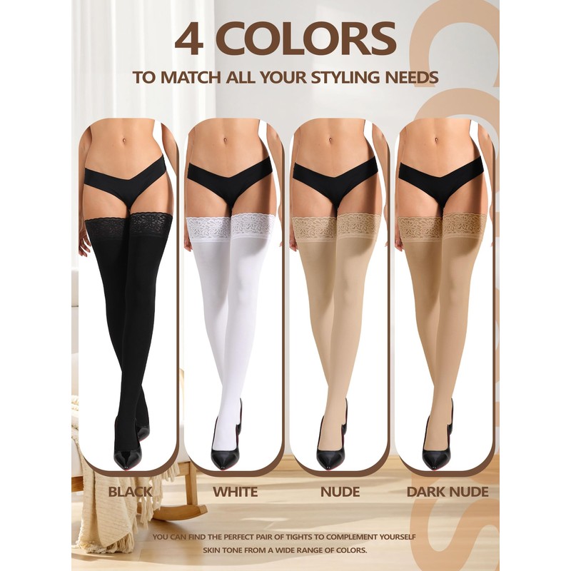 DORALLURE Fleece Lined Thigh High Stockings for Women Opaque Lace