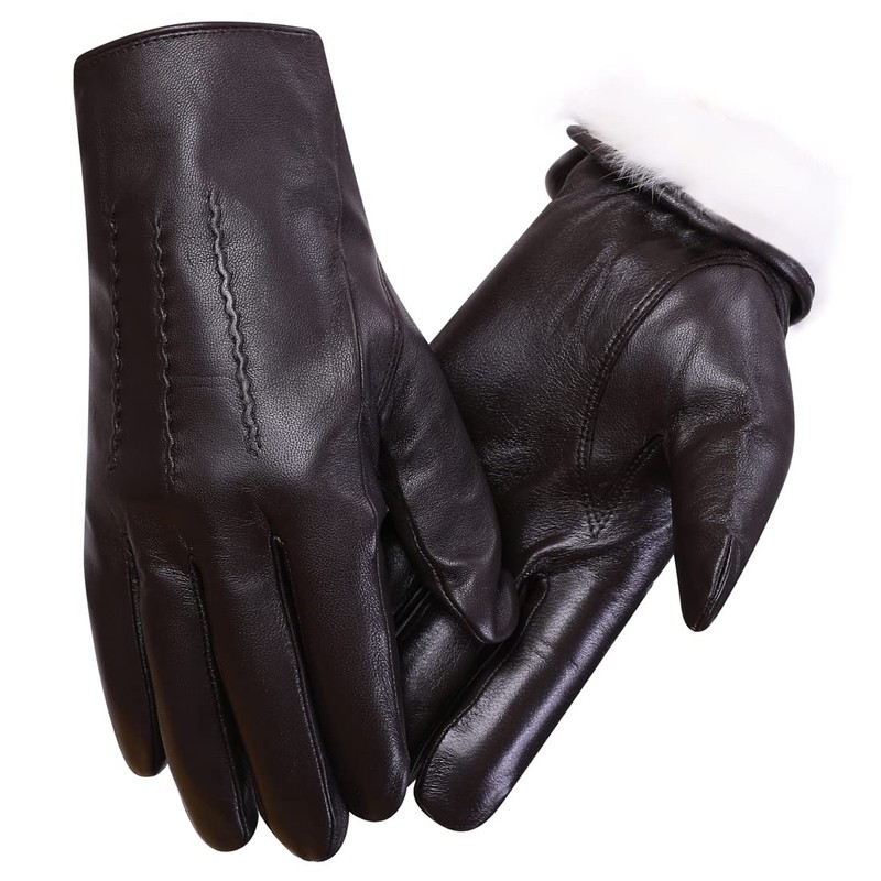 Harssidanzar Leather Gloves for Men, Winter 100% Rabbit Fur Lined