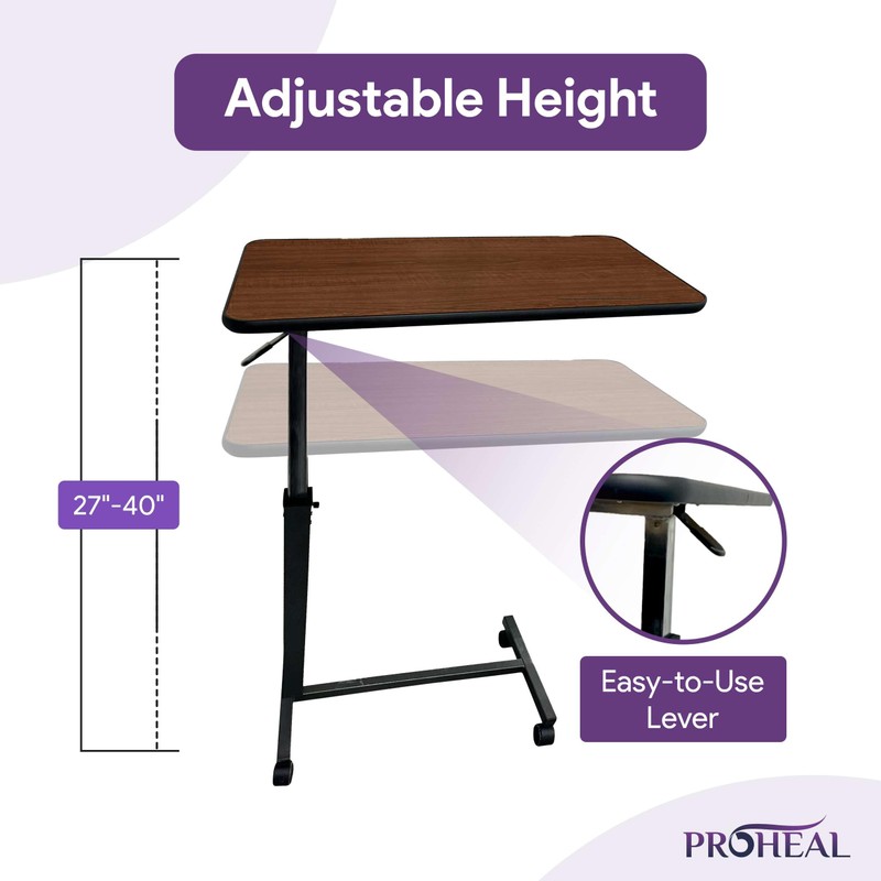 ProHeal Medical Overbed Table with Wheels and Adjustable Height -