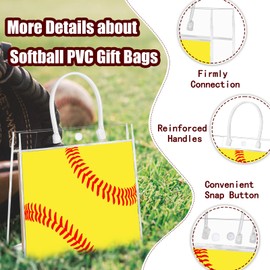 HYMENEX 24pcs Softball Gift Bags, Softball Goodie Bags with Handles Soft Ball Clear PVC Treat Bag Sport Theme Party Favor for Snack Birthday Game Day Sports Party Competition Team Gifts