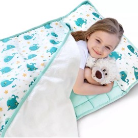Biloban Toddler Nap Mat with Pillow and Blanket for Preschool Daycare Super Soft 50"X21" - Whale