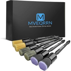 MVEQRRN - Juego de 6 brochas para detallado de coche, 2 brochas de cerdas de jabalí, 2 brochas ultrasuaves para rejilla de aire, asiento de piel, 2 brochas de detallado para interiores y exteriores