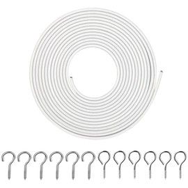 Curtain Wire Kit 5 m White Plastic Coated Curtain Wire with Hooks for Bathroom Curtains Washing Line Hanging Decor
