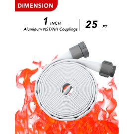ZYfire Fire Hose - 1" ID x 25 FT Single Jacket EPDM Firefighter Hose with M × F NST/NH Aluminum Couplings 750 PSI Burst Pressure Lightweight for Use in Firefighting