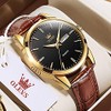 OLEVS Men Watch Brown Leather Strap Large Black Face Analog