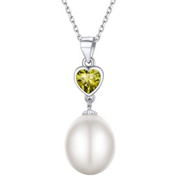 Prosilver Silver Necklaces for Women Mothers Day Pearl Jewellery Peridot August Birthstone Necklace