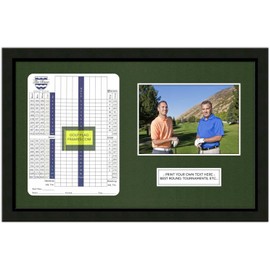 10X16 Black Golf Scorecard Picture Frame with Optional Engraved Plate; Moulding blk-001, Green Mat (holds up to 6X8 Vertical card and 4x6 or 5x7 picture); card and photo not included