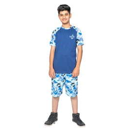 NOROZE Unisex Graphic T-Shirt | Military Style Camo T-Shirt Boys Girls Combat 2 Piece Set Top Shorts Shark Graphic Print Cotton Outfit (9-10 Years)
