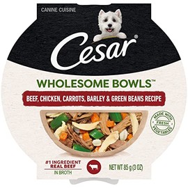 CESAR Wholesome Bowls Adult Soft Wet Dog Food Beef, Chicken, Carrots, Barley & Green Beans Recipe, (10) 3 oz. Bowls
