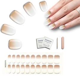 Gallasy 20PCS Luxury Glitter Gradient Brown Semi Gel Nail Strips, Salon Quality Cured UV French Brown Gel Nail Stickers, Includes Prep Pads, Nail File & Wooden Stick