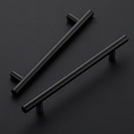 Ravinte 5 Pack 8-13/16 Inch Cabinet Handles Matte Black Kitchen Cabinet Hardware Dresser Pulls Stainless Steel Cabinet Pulls 8-13/16" Length,6-1/4" Hole Center