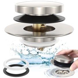 Brushed Nickel Universal Tip Toe Tub Stopper, Pop Up Bathtub Drains Plug, Bathroom Bath Tub Drain Stoppers, Conversion Kit Assembly, Replaces Lift and Turn, Tip-Toe and Trip Lever drains for Tub
