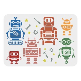 FINGERINSPIRE Robot Stencils 29.7x21cm Robots Painting Stencil Plastic Screw Nut Screwdriver Wrench Hammer Pattern Stencils Resuable DIY Robot Crafts Stencil for Painting on Wood Floor Wall