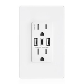 ABBOTECH USB Wall Outlet, 30W GaN 6.0A USB Outlet Receptacles with 3 USB Ports,15 Amp Tamper-Resistant Electrical Outlet with 2 Type A&1 Type C,Screwless Wall Plate Included,UL Listed